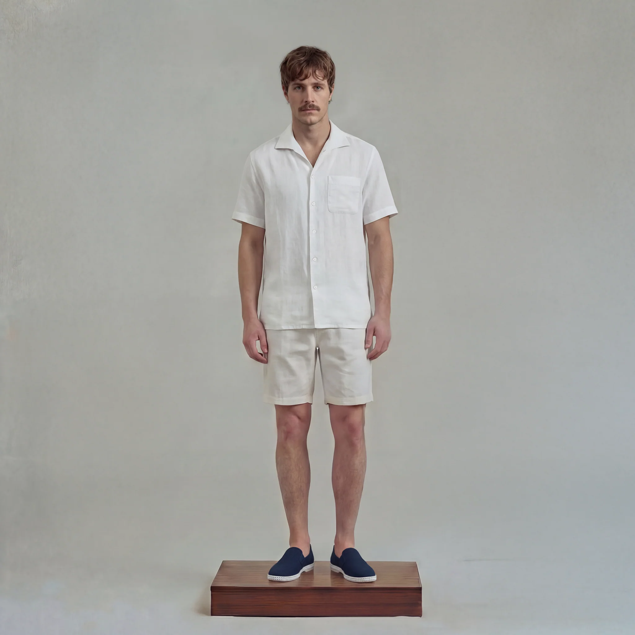 Chemise à manches courtes en lin avec col requin et poche poitrine - Image 3
