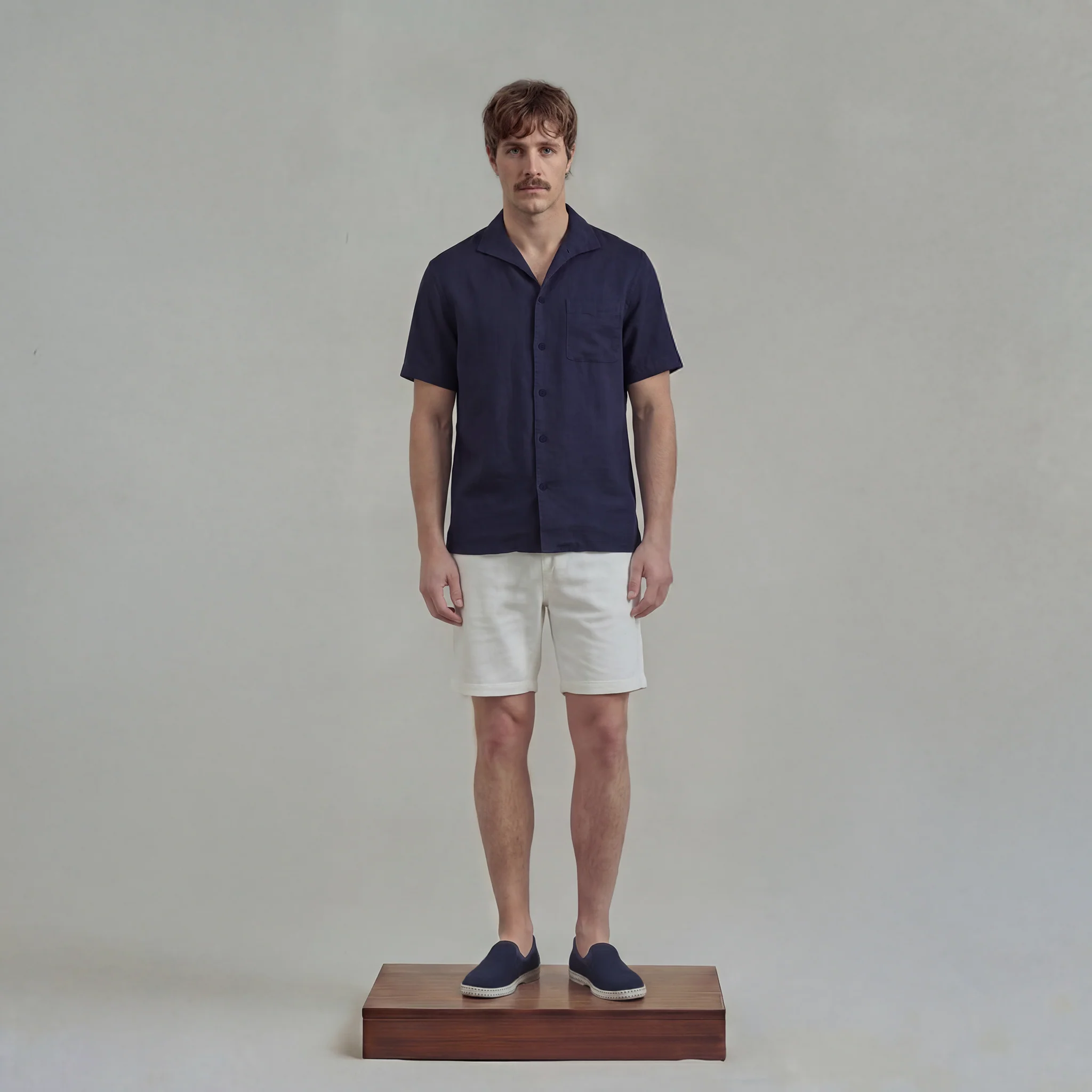 Chemise à manches courtes en lin avec col requin et poche poitrine - Image 3